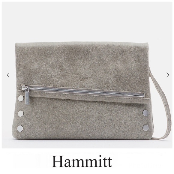 Hammitt Handbags - HAMMITT VIP Gray w Pewter Silver Suede Distressed Flap Strap Medium Crossbody
